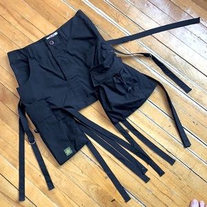 Black Cargo Pocket mini skirt with straps, cute military, cybergoth skirt 🤩